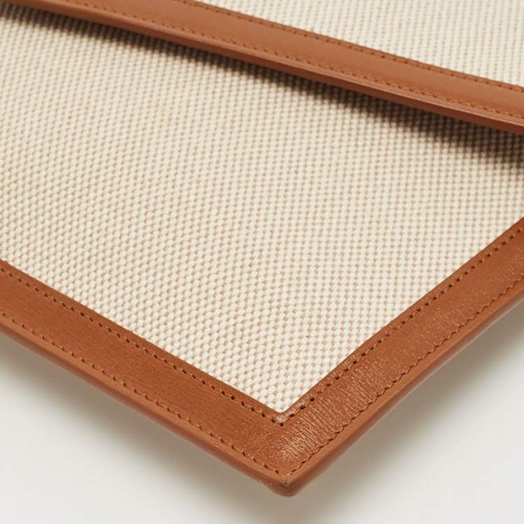 Pre Owned Saint Laurent Brown/Natural Canvas Uptown Pouch