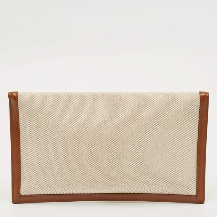 Pre Owned Saint Laurent Brown/Natural Canvas Uptown Pouch