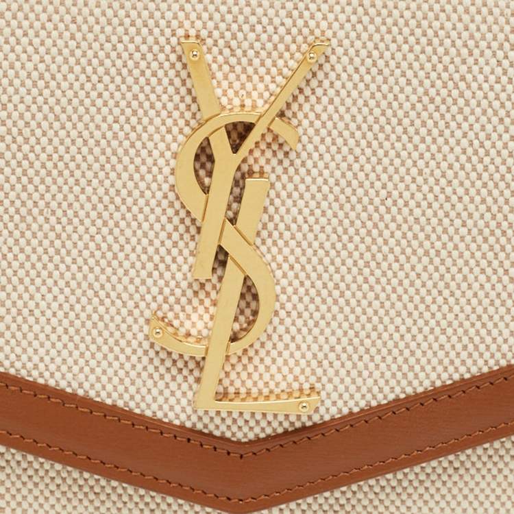 Pre Owned Saint Laurent Brown/Natural Canvas Uptown Pouch