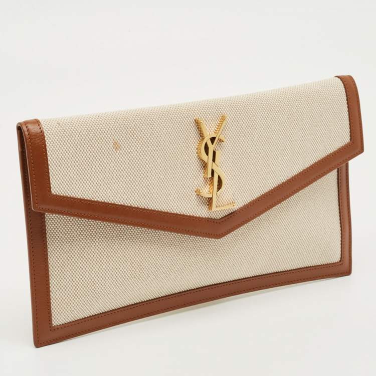 Pre Owned Saint Laurent Brown/Natural Canvas Uptown Pouch