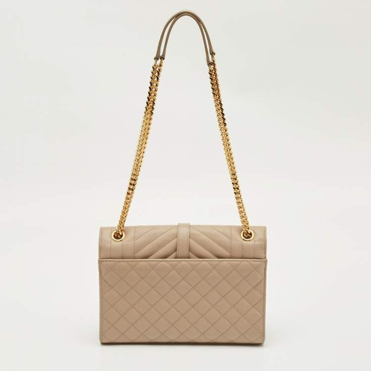 Pre Owned Saint Laurent Beige Mix Matelassé Leather Medium Envelope Chain Bag