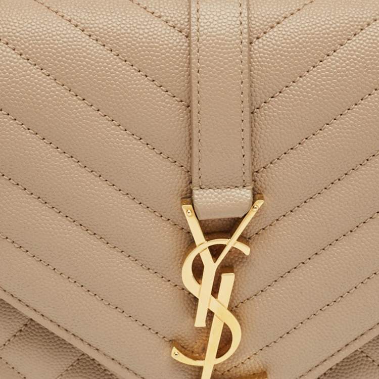Pre Owned Saint Laurent Beige Mix Matelassé Leather Medium Envelope Chain Bag