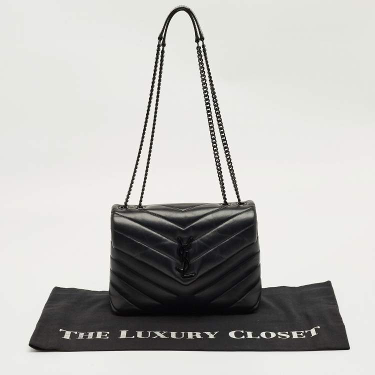 Pre Owned Saint Laurent Black Quilted Leather Small Loulou Shoulder Bag