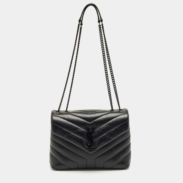 Pre Owned Saint Laurent Black Quilted Leather Small Loulou Shoulder Bag