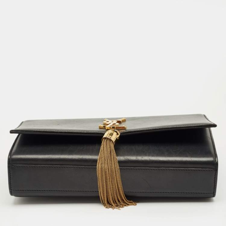 Pre Owned Saint Laurent Black Leather Medium Kate Tassel Chain Shoulder Bag