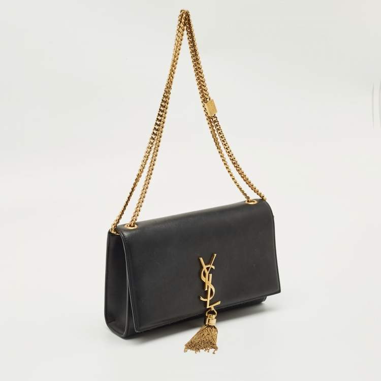 Pre Owned Saint Laurent Black Leather Medium Kate Tassel Chain Shoulder Bag