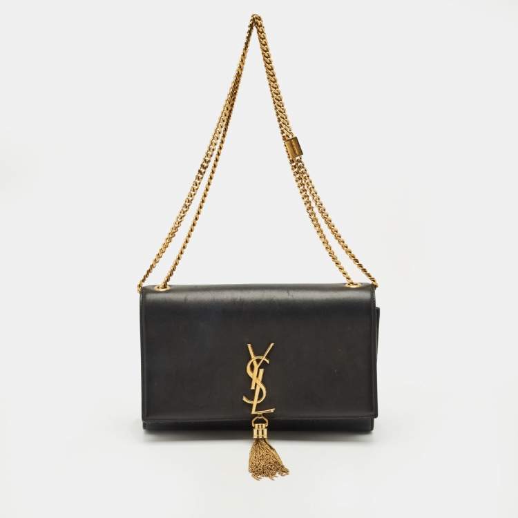 Pre Owned Saint Laurent Black Leather Medium Kate Tassel Chain Shoulder Bag