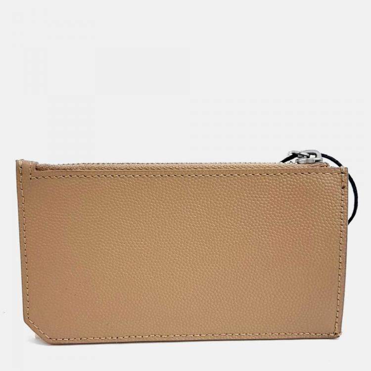 Pre Owned Saint Laurent Paris Beige Leather card wallet