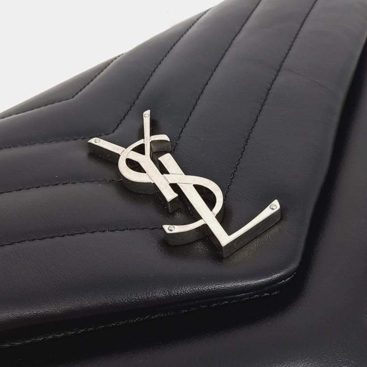 Pre Owned Saint Laurent Paris Black Leather Monogram Lulu Bag Medium