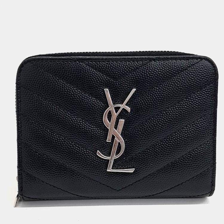 Pre Owned Saint Laurent Paris Black Leather Monogram Half Wallet