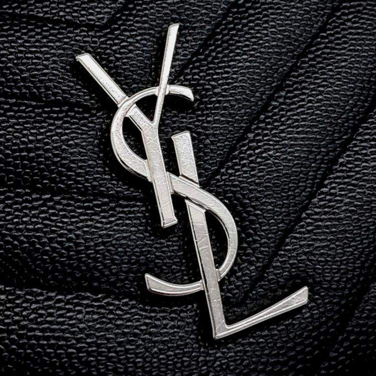 Pre Owned Saint Laurent Paris Black Leather Monogram Half Wallet