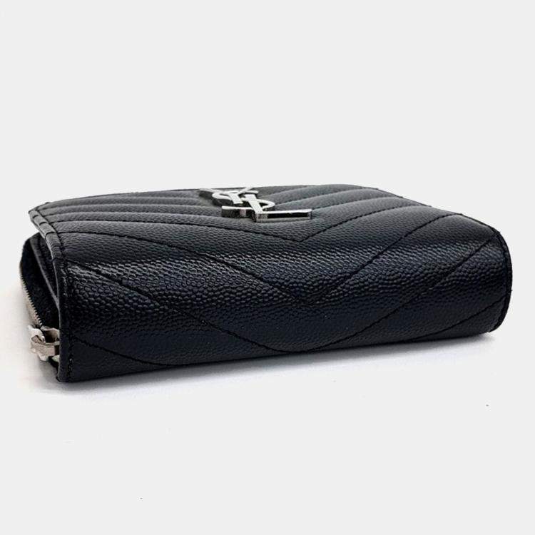 Pre Owned Saint Laurent Paris Black Leather Monogram Half Wallet