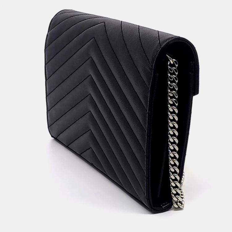 Pre Owned Saint Laurent Paris Black Leather Monogram Chain Crossbody Bag