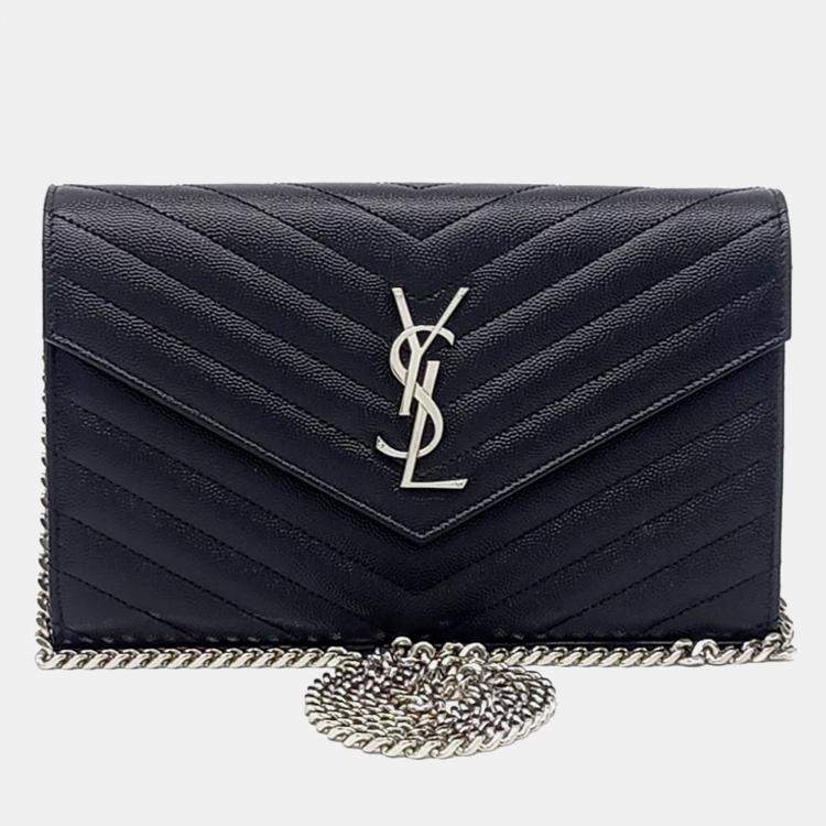 Pre Owned Saint Laurent Paris Black Leather Monogram Chain Crossbody Bag