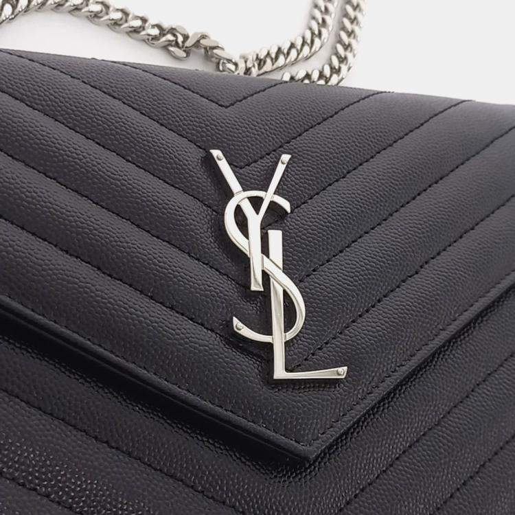 Pre Owned Saint Laurent Paris Black Leather Monogram Chain Crossbody Bag