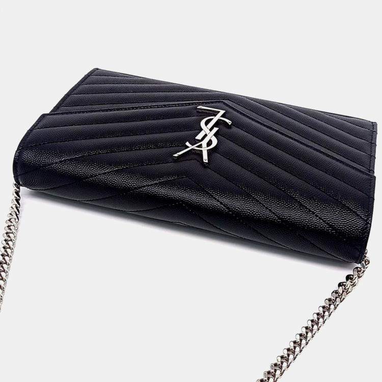 Pre Owned Saint Laurent Paris Black Leather Monogram Chain Crossbody Bag