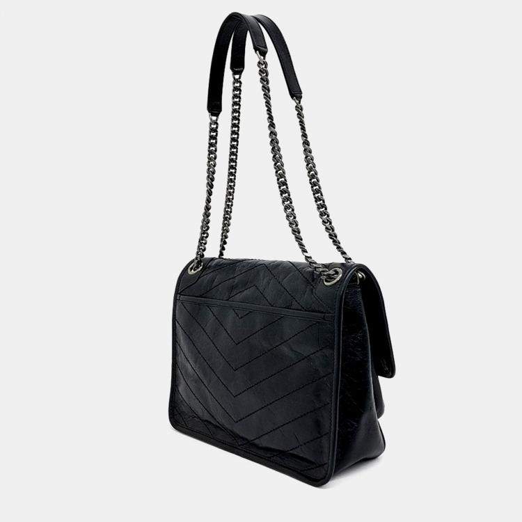 Pre Owned Saint Laurent Paris Black Leather Niki Monogram Shoulder Bag