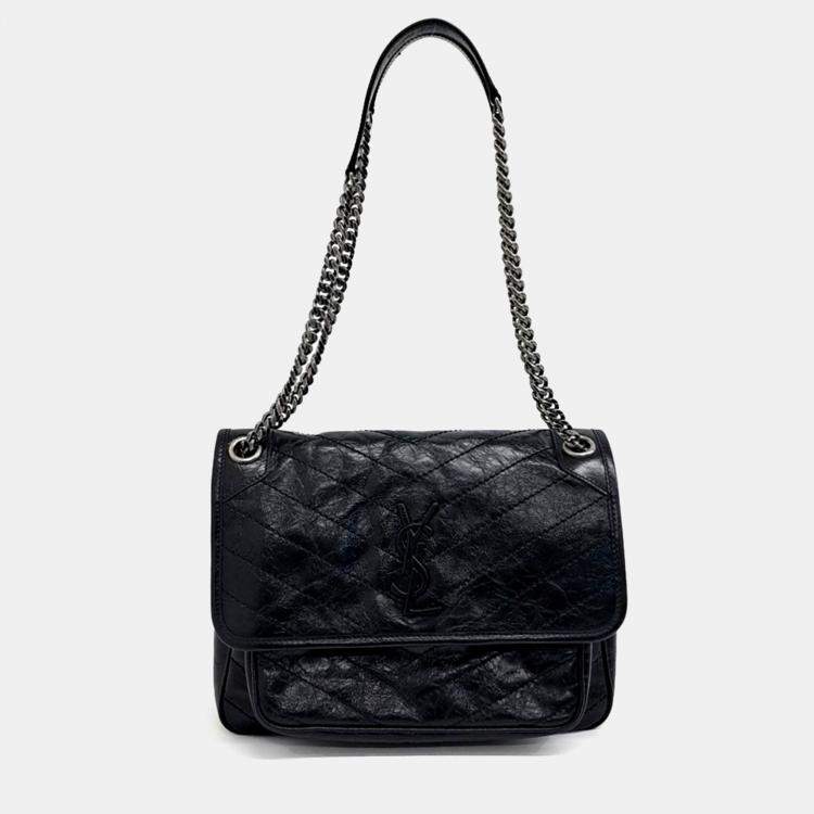 Pre Owned Saint Laurent Paris Black Leather Niki Monogram Shoulder Bag