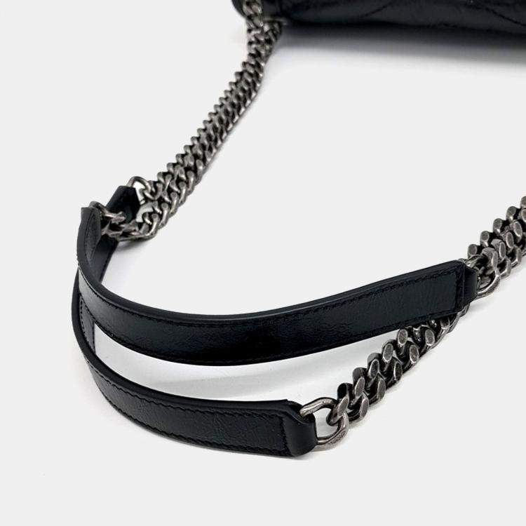 Pre Owned Saint Laurent Paris Black Leather Niki Monogram Shoulder Bag