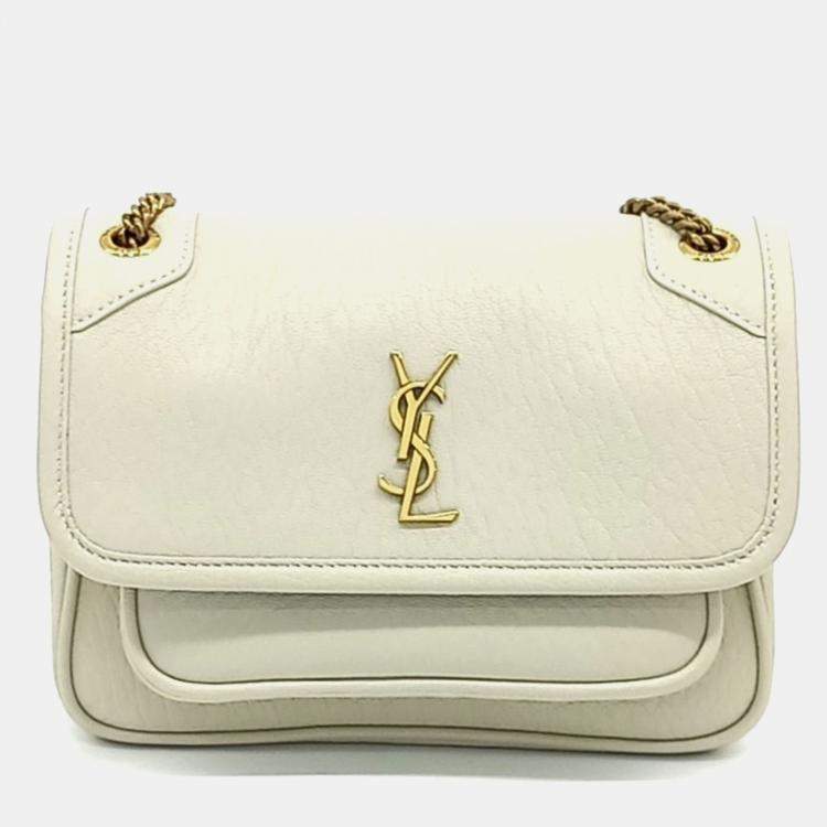 Pre Owned Saint Laurent Paris Cream Leather Niki Mini Chain Shoulder Bag