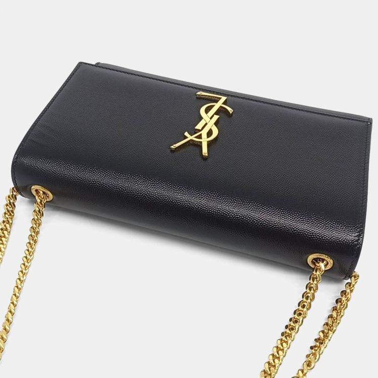 Pre Owned Saint Laurent Paris Black Leather Monogram Chain Shoulder Bag