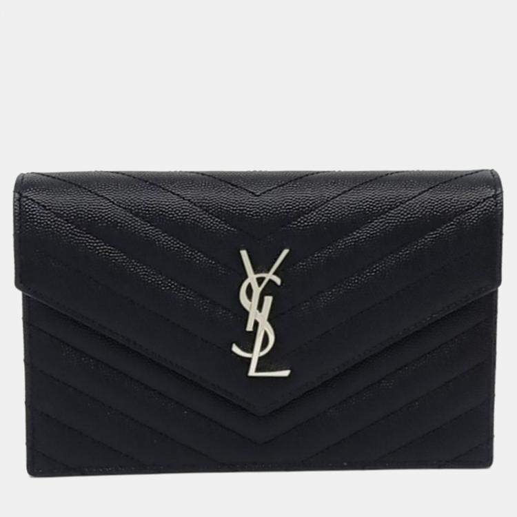 Pre Owned Saint Laurent Paris Black Leather Envelope Chain Shoulder Bag