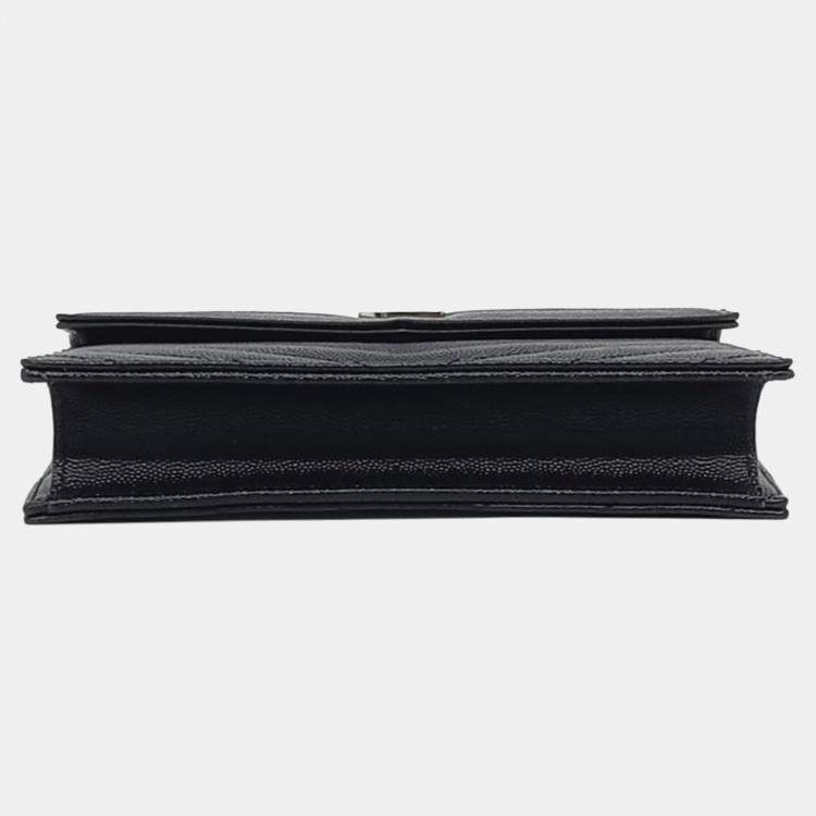 Pre Owned Saint Laurent Paris Black Leather Envelope Chain Shoulder Bag