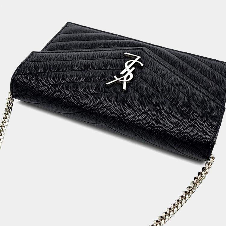 Pre Owned Saint Laurent Paris Black Leather Envelope Chain Shoulder Bag
