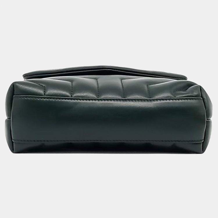 Pre Owned Saint Laurent Paris Green Leather Monogram Lulu Toy Crossbody Bag