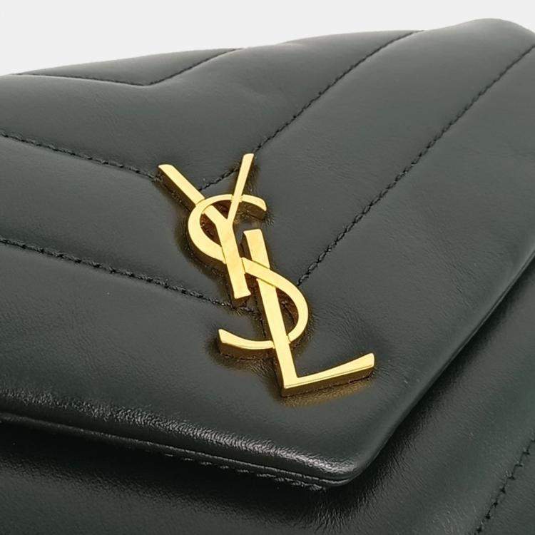 Pre Owned Saint Laurent Paris Green Leather Monogram Lulu Toy Crossbody Bag