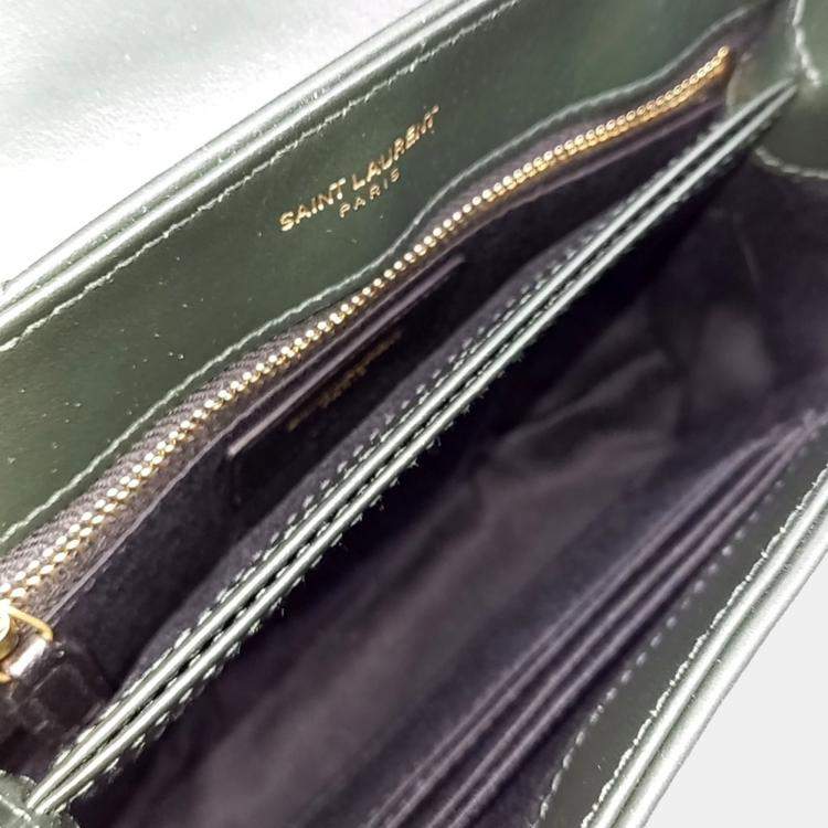 Pre Owned Saint Laurent Paris Green Leather Monogram Lulu Toy Crossbody Bag