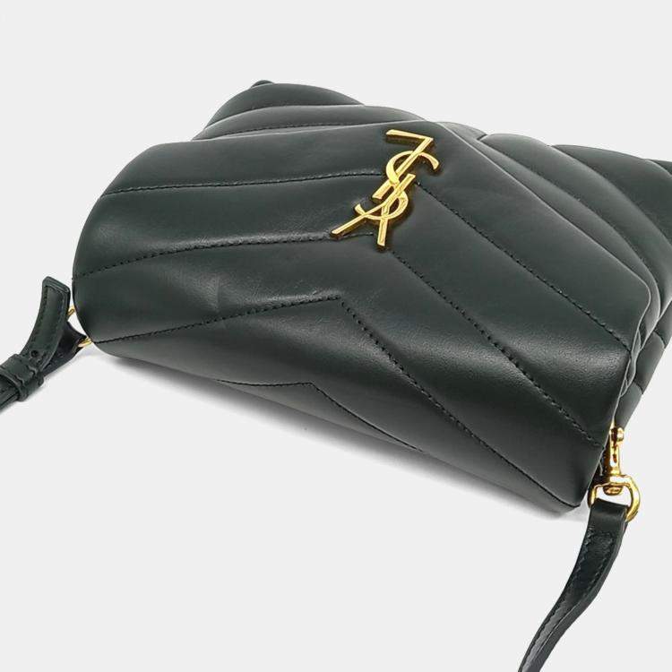 Pre Owned Saint Laurent Paris Green Leather Monogram Lulu Toy Crossbody Bag