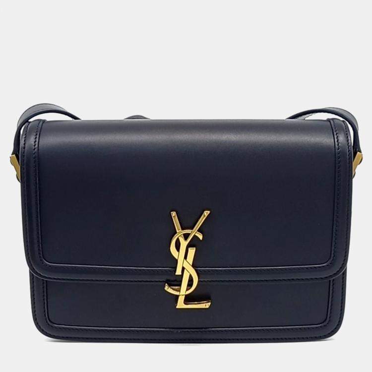 Pre Owned Saint Laurent Paris Navy Blue Leather Solferino Satchel Medium