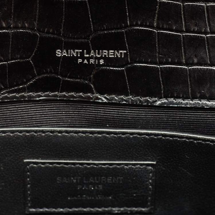 Pre Owned Saint Laurent Black Croc Embossed Leather Medium Kate Tassel Shoulder Bag