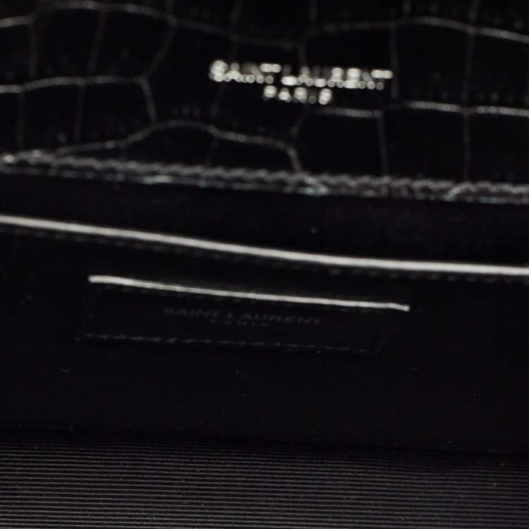 Pre Owned Saint Laurent Black Croc Embossed Leather Medium Kate Tassel Shoulder Bag