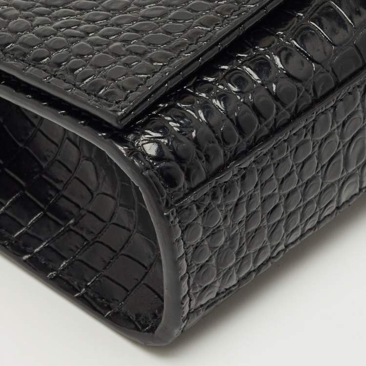 Pre Owned Saint Laurent Black Croc Embossed Leather Medium Kate Tassel Shoulder Bag