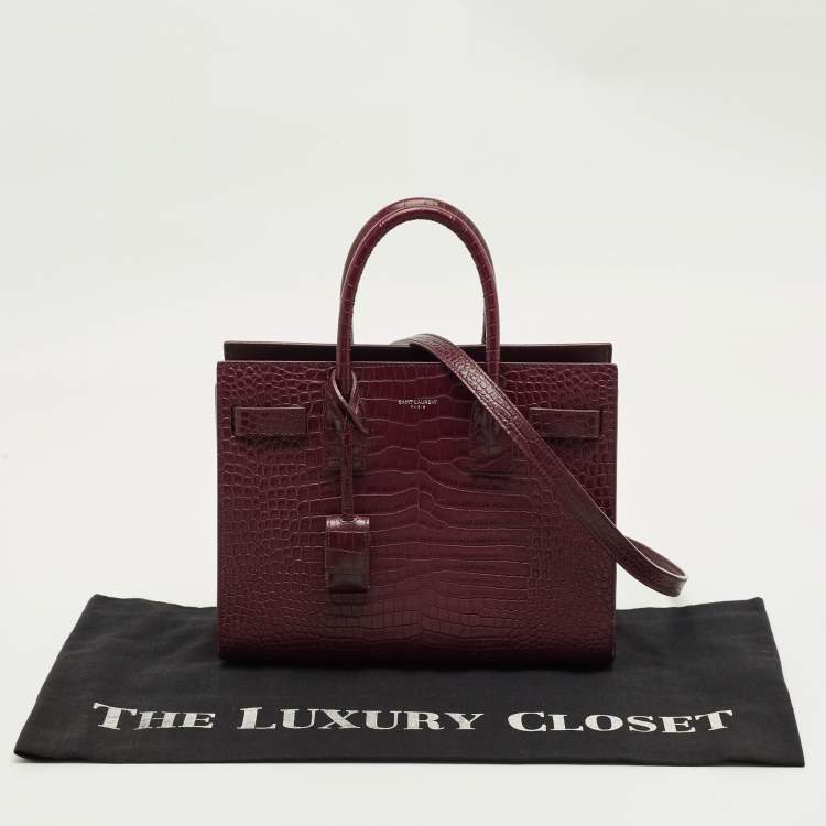 Pre Owned Saint Laurent Red Croc Embossed Leather Baby Classic Sac De Jour Tote