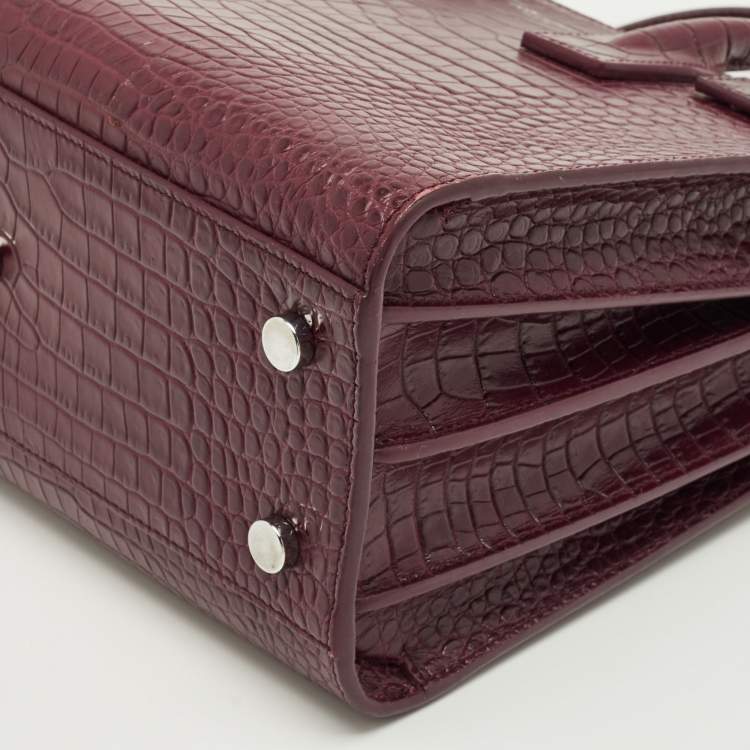 Pre Owned Saint Laurent Red Croc Embossed Leather Baby Classic Sac De Jour Tote