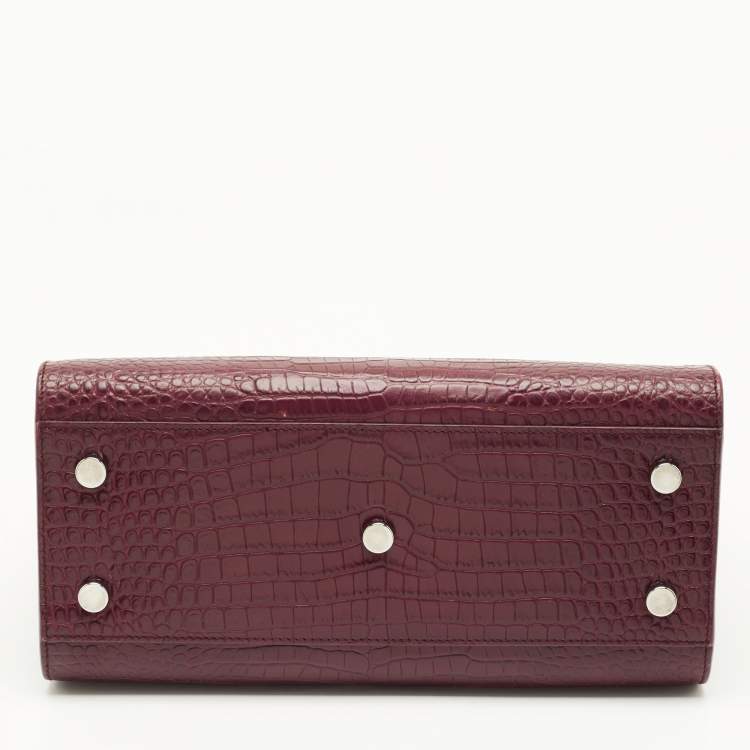 Pre Owned Saint Laurent Red Croc Embossed Leather Baby Classic Sac De Jour Tote