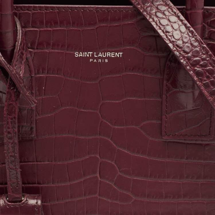 Pre Owned Saint Laurent Red Croc Embossed Leather Baby Classic Sac De Jour Tote