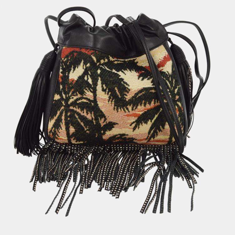 Pre Owned Saint Laurent Black Helena Bucket Bag Fringe Shoulder Bag
