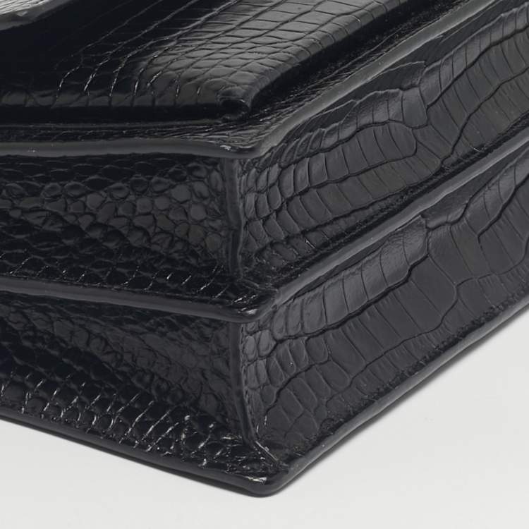 Pre Owned Saint Laurent Black Croc Embossed Leather Medium Sunset Shoulder Bag