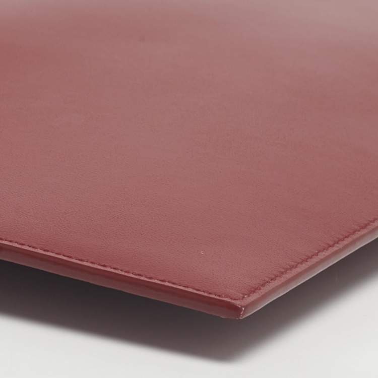 Pre Owned Saint Laurent Red Leather Zip Flat Pouch 