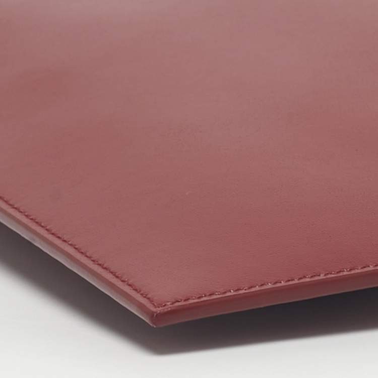 Pre Owned Saint Laurent Red Leather Zip Flat Pouch 