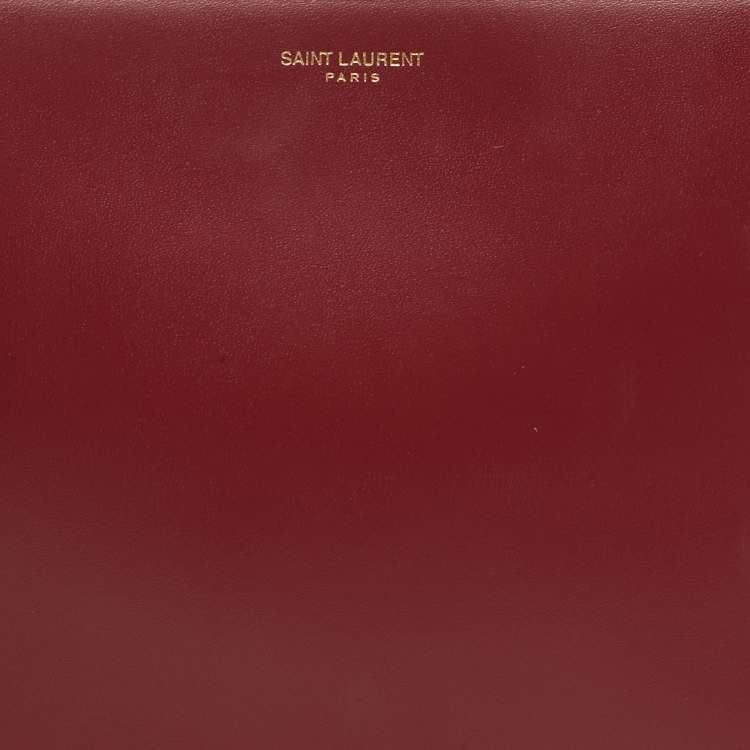 Pre Owned Saint Laurent Red Leather Zip Flat Pouch 
