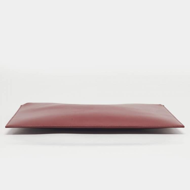 Pre Owned Saint Laurent Red Leather Zip Flat Pouch 