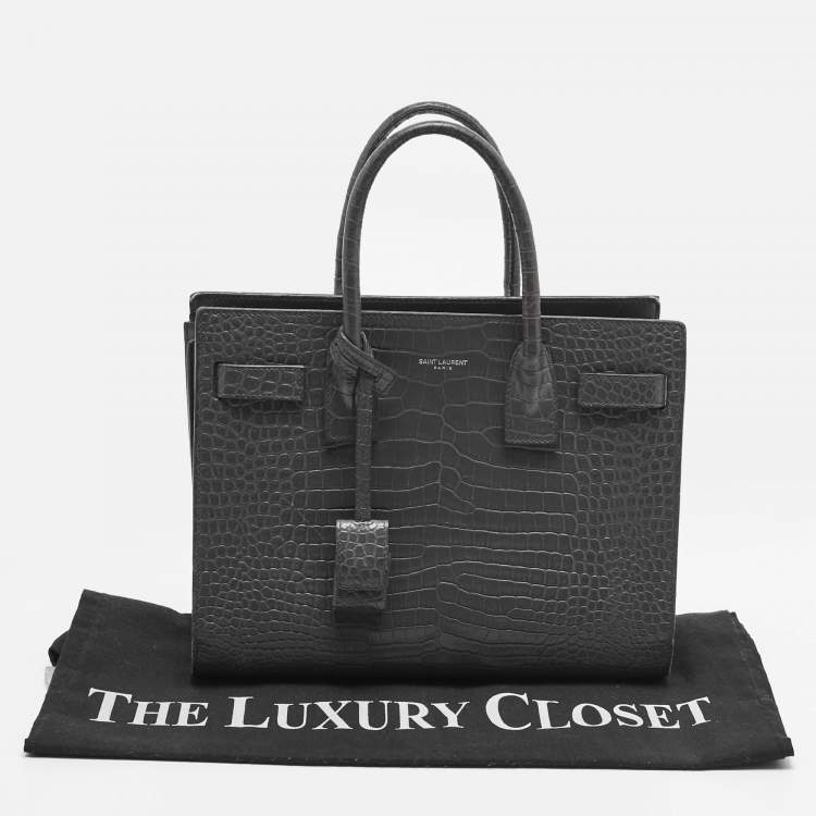 Pre Owned Saint Laurent Grey Croc Embossed Leather Baby Classic Sac De Jour Tote