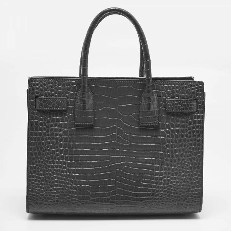 Pre Owned Saint Laurent Grey Croc Embossed Leather Baby Classic Sac De Jour Tote