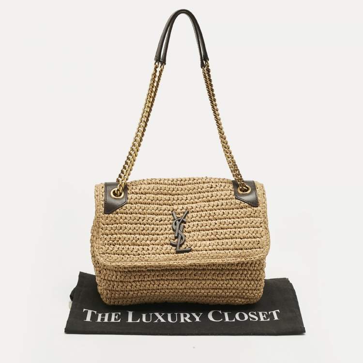 Pre Owned Saint Laurent Natural Raffia Medium Niki Shoulder Bag