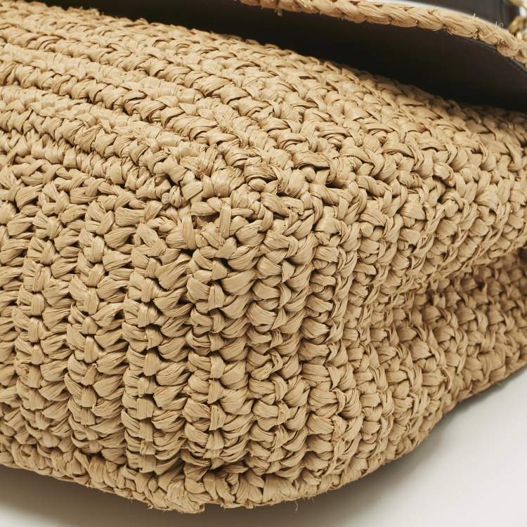 Pre Owned Saint Laurent Natural Raffia Medium Niki Shoulder Bag